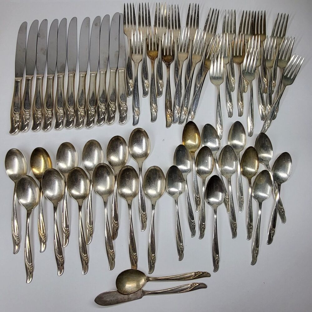 Exquisite 1957 Flatware Set 61Pcs Service for 11+ Vintage Silverplate Rogers